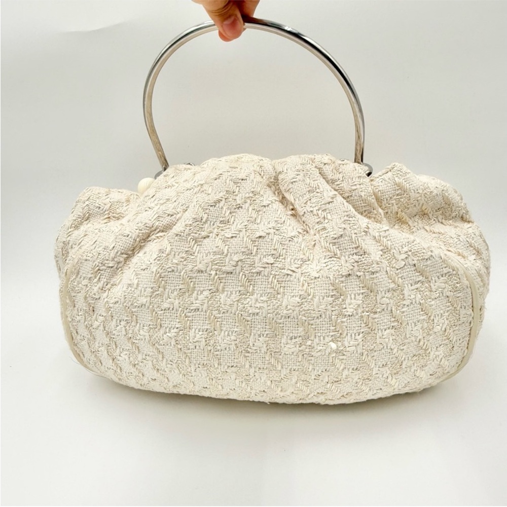 EUC Chanel Tweed Handbag White Metal Handle with Dust Bag Guarantee Card #KN729 - Picture 4 of 14